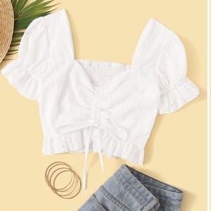 Eyelet Drawstring Crop Top